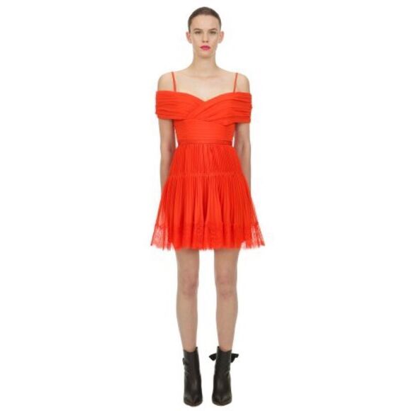 Self-Portrait Orange Off Shoulder Mini Dress - Picture 1 of 13